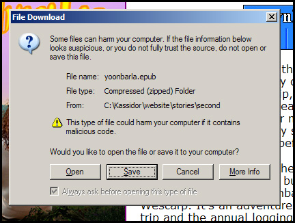 Screen shot of left click dialog in IE6 for ePub