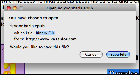Screen shot of epub download left click in Mozilla