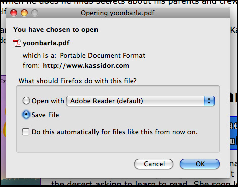 Screen shot of PDF download left click in Mozilla