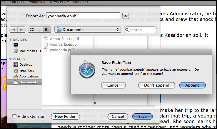Screen shot of 'save as' menu in Safari
