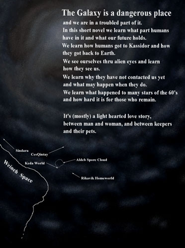 Back cover of science fiction adventure story showing the location of some galactic civilizations